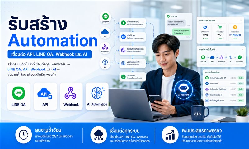 รับสร้าง Automation เชื่อมต่อ API, LINE OA, Webhook และ AI